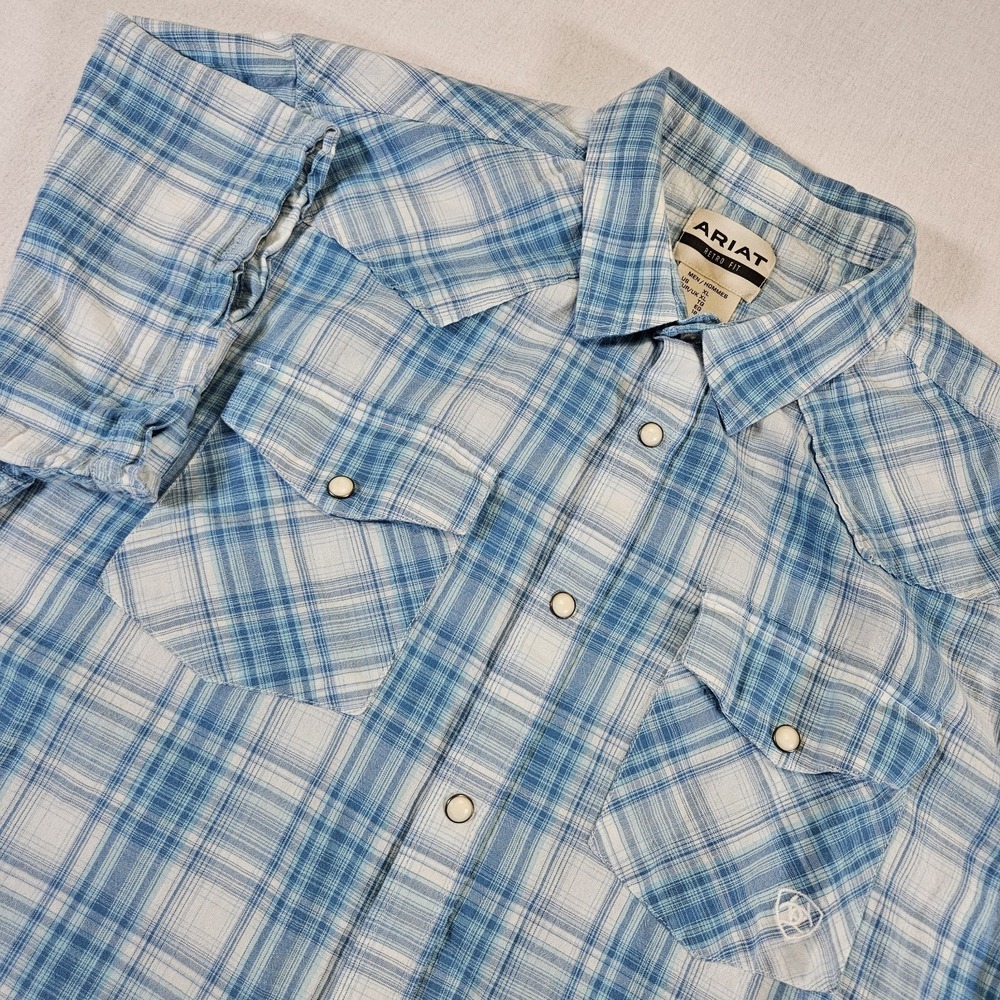 Ariat Light Blue and White Plaid Casual Button-Down Shirt